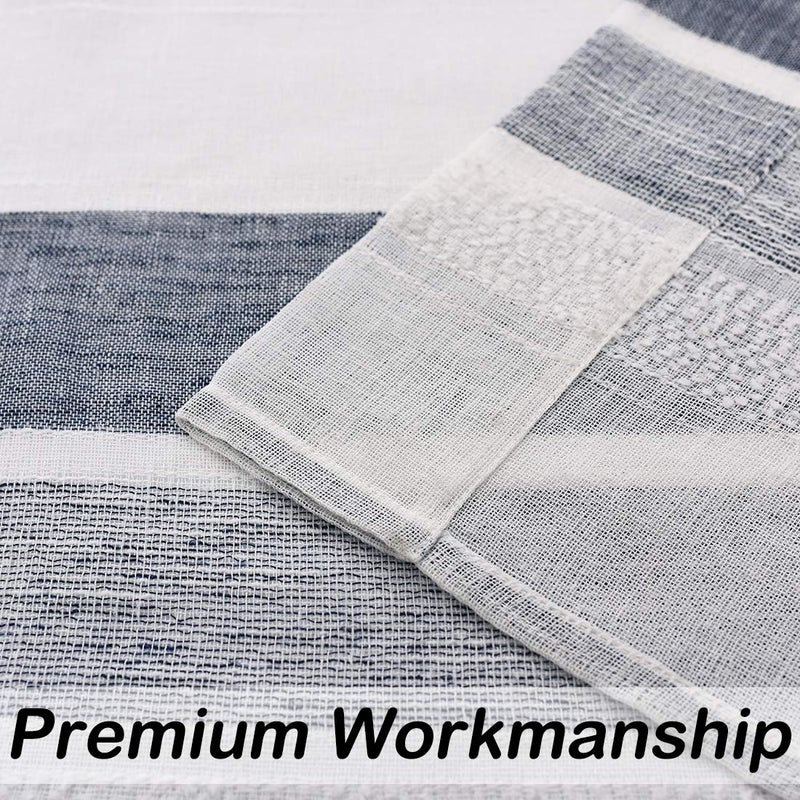 Central Park Navy and White Stripe Sheer Curtains Boucle Linen Farmhouse Rustic Window Curtain Panel Yarn Dyed Woven 95 Inches Long for Living Room Bedroom with Rod Pocket, 40" W x 95" L (Pack of 2) - Image 5